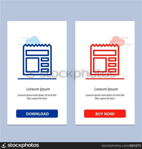 Document, Basic, Ui, Bank Blue and Red Download and Buy Now web Widget Card Template