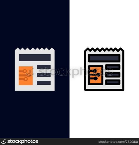Document, Basic, Ui Icons. Flat and Line Filled Icon Set Vector Blue Background