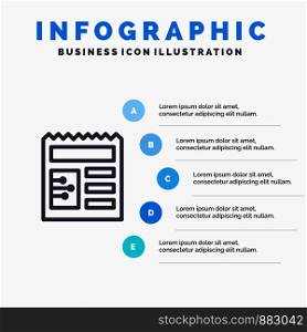 Document, Basic, Ui Line icon with 5 steps presentation infographics Background