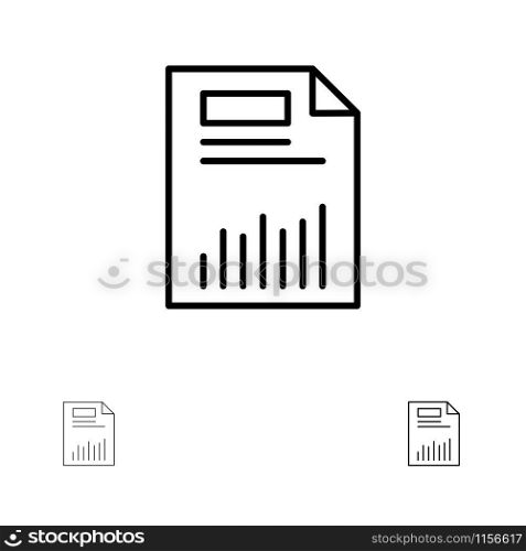 Document, Business, Chart, Finance, Graph, Paper, Statistics Bold and thin black line icon set