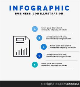 Document, Business, Chart, Finance, Graph, Paper, Statistics Line icon with 5 steps presentation infographics Background