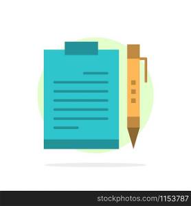 Document, Business, Clipboard, File, Page, Planning, Sheet Abstract Circle Background Flat color Icon