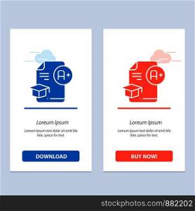 Document, Cap, Education, Graduation, A+ Blue and Red Download and Buy Now web Widget Card Template