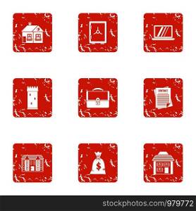 Document chief icons set. Grunge set of 9 document chief vector icons for web isolated on white background. Document chief icons set, grunge style