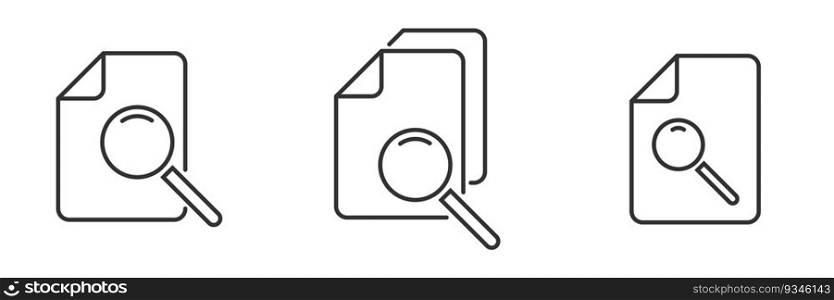 Document compliance risk control icon. Audit symbol. Paper with magnifying glass. Flat vector illustration.