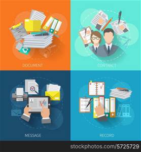 Document design concept set with contract message record flat icons isolated vector illustration