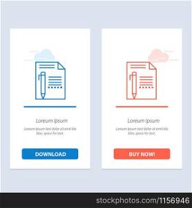 Document, Edit, Page, Paper, Pencil, Write Blue and Red Download and Buy Now web Widget Card Template