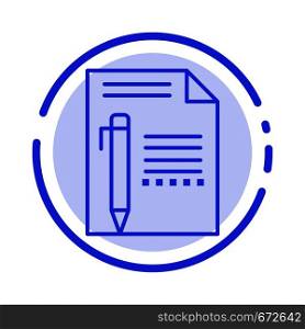 Document, Edit, Page, Paper, Pencil, Write Blue Dotted Line Line Icon