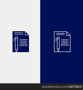 Document, Edit, Page, Paper, Pencil, Write Line and Glyph Solid icon Blue banner Line and Glyph Solid icon Blue banner