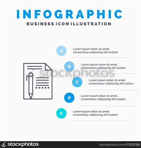 Document, Edit, Page, Paper, Pencil, Write Line icon with 5 steps presentation infographics Background