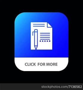 Document, Edit, Page, Paper, Pencil, Write Mobile App Button. Android and IOS Glyph Version