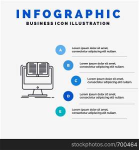 Document, File, Computer, Cv, Book Line icon with 5 steps presentation infographics Background