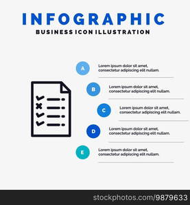 Document, File, Education Line icon with 5 steps presentation infographics Background