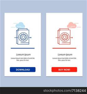 Document, File, Gear, Settings Blue and Red Download and Buy Now web Widget Card Template
