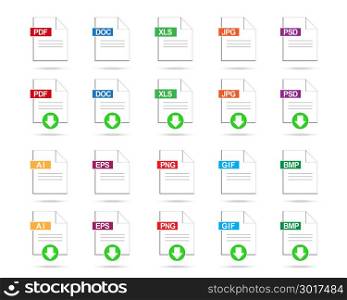 Document File Icon and Document File Download Icon Set, Vector Illustration