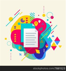 Document file on abstract colorful spotted background with different elements. Flat design.