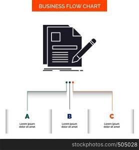document, file, page, pen, Resume Business Flow Chart Design with 3 Steps. Glyph Icon For Presentation Background Template Place for text.. Vector EPS10 Abstract Template background