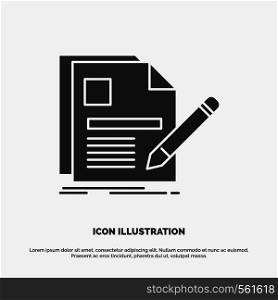 document, file, page, pen, Resume Icon. glyph vector gray symbol for UI and UX, website or mobile application. Vector EPS10 Abstract Template background