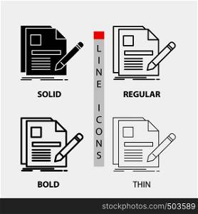 document, file, page, pen, Resume Icon in Thin, Regular, Bold Line and Glyph Style. Vector illustration. Vector EPS10 Abstract Template background