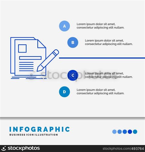 document, file, page, pen, Resume Infographics Template for Website and Presentation. Line Blue icon infographic style vector illustration. Vector EPS10 Abstract Template background