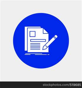 document, file, page, pen, Resume White Glyph Icon in Circle. Vector Button illustration. Vector EPS10 Abstract Template background