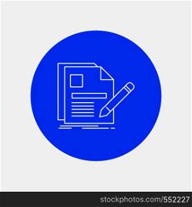 document, file, page, pen, Resume White Line Icon in Circle background. vector icon illustration. Vector EPS10 Abstract Template background