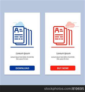 Document, Find, Job, Search Blue and Red Download and Buy Now web Widget Card Template