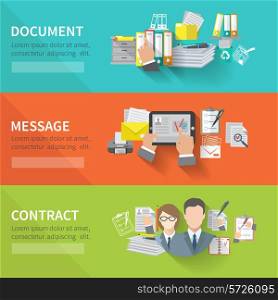 Document flat horizontal banner set with message contract elements isolated vector illustration