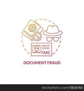 Document fraud red concept icon. False documents. Illegal papers. Fake visa and border pass. Deportation abstract idea thin line illustration. Vector isolated outline color drawing. Document fraud red concept icon
