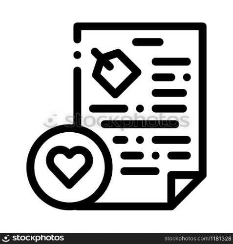 Document Heart Icon Vector. Outline Document Heart Sign. Isolated Contour Symbol Illustration. Document Heart Icon Vector Outline Illustration