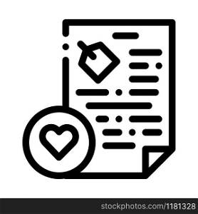 Document Heart Icon Vector. Outline Document Heart Sign. Isolated Contour Symbol Illustration. Document Heart Icon Vector Outline Illustration