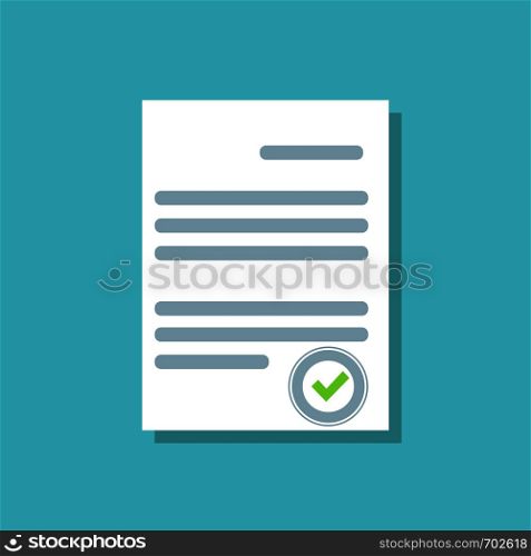 Document icon with check mark. White Checklist in flat design on blue background. Eps10. Document icon with check mark. White Checklist in flat design on blue background
