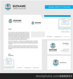 Document in computer Business Letterhead, Envelope and visiting Card Design vector template