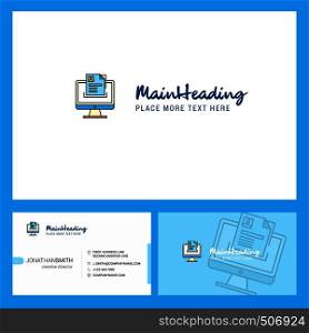 Document in computer Logo design with Tagline & Front and Back Busienss Card Template. Vector Creative Design