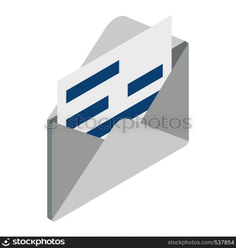 Document in envelope icon in isometric 3d style isolated on white background. Document in envelope icon, isometric 3d style