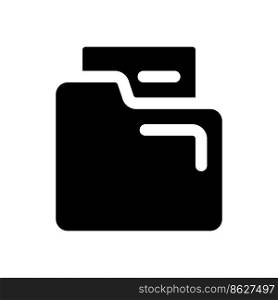 Document in folder black glyph ui icon. Digitization of paperwork. Business tool. User interface design. Silhouette symbol on white space. Solid pictogram for web, mobile. Isolated vector illustration. Document in folder black glyph ui icon