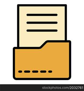 Document in folder icon. Outline document in folder vector icon color flat isolated. Document in folder icon color outline vector