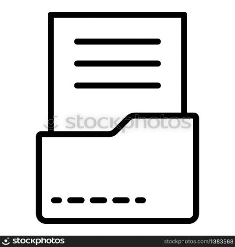 Document in folder icon. Outline document in folder vector icon for web design isolated on white background. Document in folder icon, outline style
