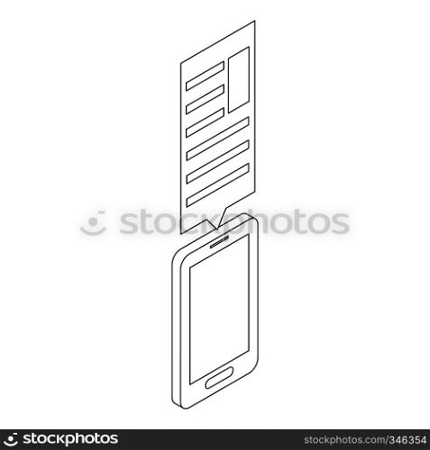 Document in phone icon in isometric 3d style isolated on white background. Website in smartphone. Social media, communication in the global computer networks. Document in phone icon, isometric 3d style