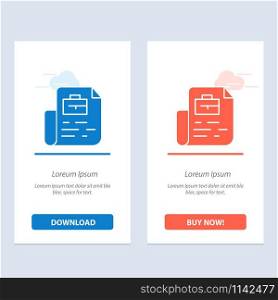 Document, Job, File, Bag Blue and Red Download and Buy Now web Widget Card Template