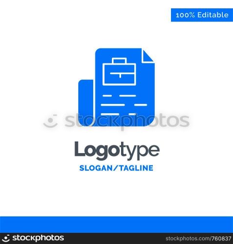 Document, Job, File, Bag Blue Solid Logo Template. Place for Tagline