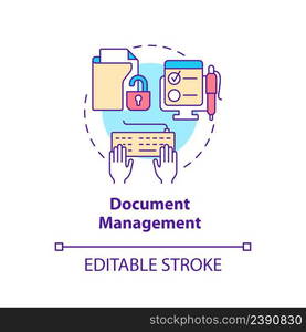 Document management concept icon. Open access to files. Feature of online workplace abstract idea thin line illustration. Isolated outline drawing. Editable stroke. Arial, Myriad Pro-Bold fonts used. Document management concept icon