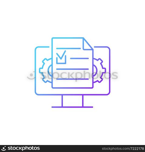 Document management gradient linear vector icon. Creating and organizing online documents. Control documentation. Thin line color symbol. Modern style pictogram. Vector isolated outline drawing. Document management gradient linear vector icon