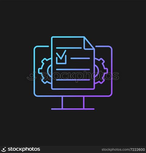 Document management gradient vector icon for dark theme. Creating, organizing online documents. Control documentation. Thin line color symbol. Modern style pictogram. Vector isolated outline drawing. Document management gradient vector icon for dark theme