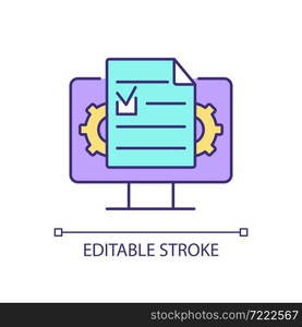 Document management RGB color icon. Creating online documents. Converting file to digital format. Control documentation. Isolated vector illustration. Simple filled line drawing. Editable stroke. Document management RGB color icon