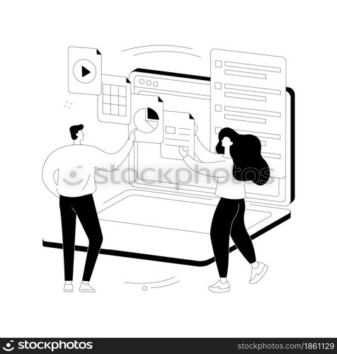 Document management soft abstract concept vector illustration. Document flow app, compound docs, cloud-based DMS, platform for sharing files online. manage business processes abstract metaphor.. Document management soft abstract concept vector illustration.