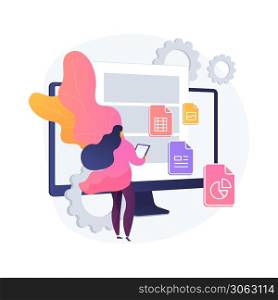 Document management soft abstract concept vector illustration. Document flow app, compound docs, cloud-based DMS, platform for sharing files online. manage business processes abstract metaphor.. Document management soft abstract concept vector illustration.