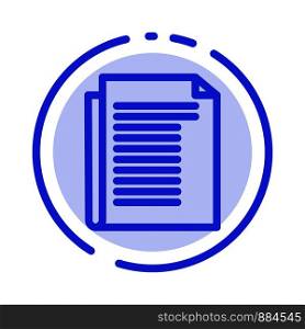 Document, Note, Report, Paper Blue Dotted Line Line Icon