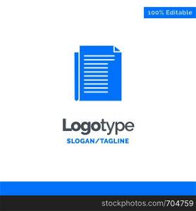 Document, Note, Report, Paper Blue Solid Logo Template. Place for Tagline