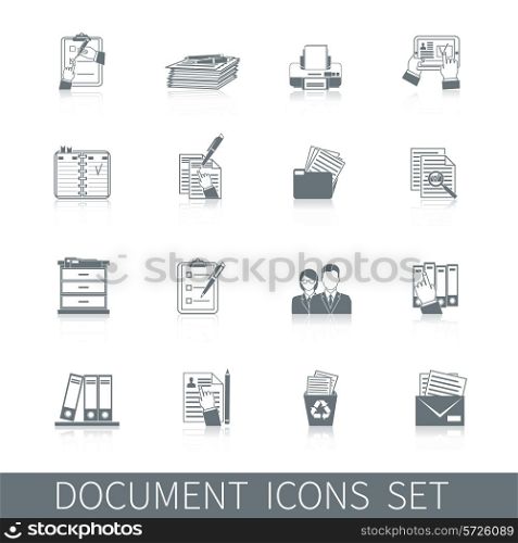 Document office archive control paper documentation icon black set isolated vector illustration